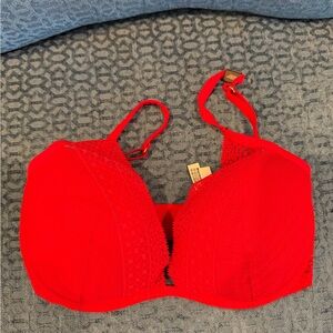 Victoria's Secret Vibrant Red Lace Plunge Bra sz 32DD